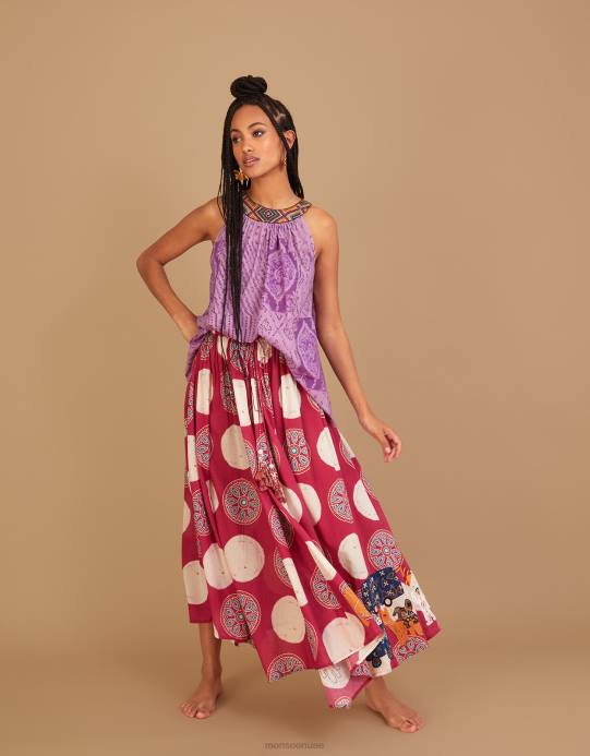 Monsoon نحيف أعلى كامي الرسن المطرزة Rabari D68H323 ملابس الأرجواني (أرجواني)