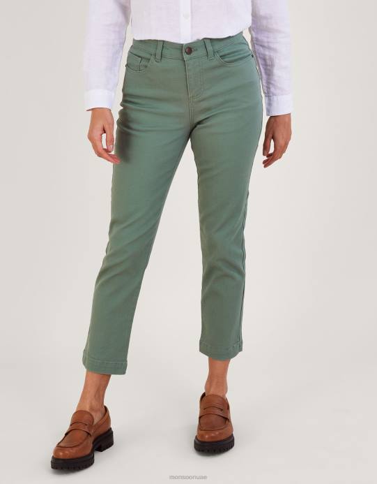 Monsoon نحيف Safaia بنطال جينز سكيني قصير من القطن المستدام D68H802 ملابس الأخضر (الكاكي)