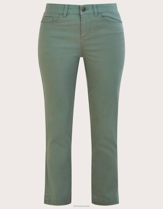 Monsoon نحيف Safaia بنطال جينز سكيني قصير من القطن المستدام D68H802 ملابس الأخضر (الكاكي)