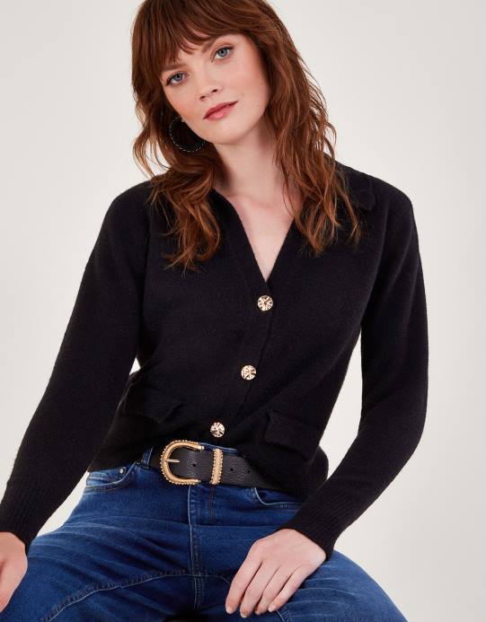 Monsoon نحيف سترة على شكل حرف V D68H108 ملابس أسود