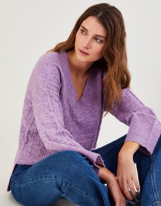 Monsoon نحيف سترة طويلة برقبة على شكل حرف V مصنوعة من البوليستر المعاد تدويره D68H386 ملابس الأرجواني (أرجواني)