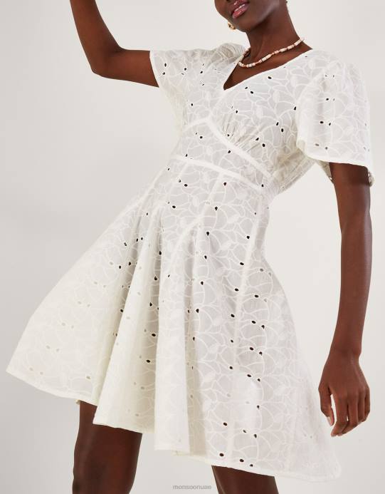 Monsoon نحيف فستان قصير بطيات ورقبة على شكل حرف V من شيفلي D68H549 ملابس أبيض