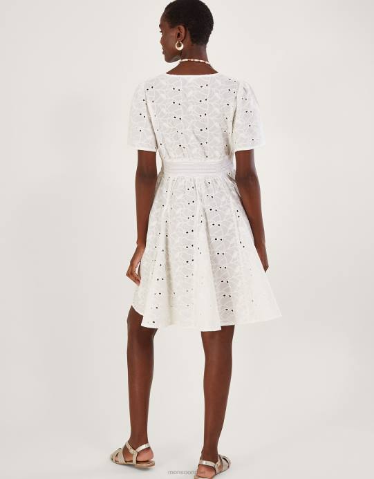 Monsoon نحيف فستان قصير بطيات ورقبة على شكل حرف V من شيفلي D68H549 ملابس أبيض