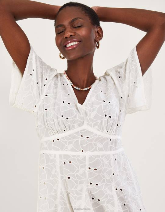 Monsoon نحيف فستان قصير بطيات ورقبة على شكل حرف V من شيفلي D68H549 ملابس أبيض