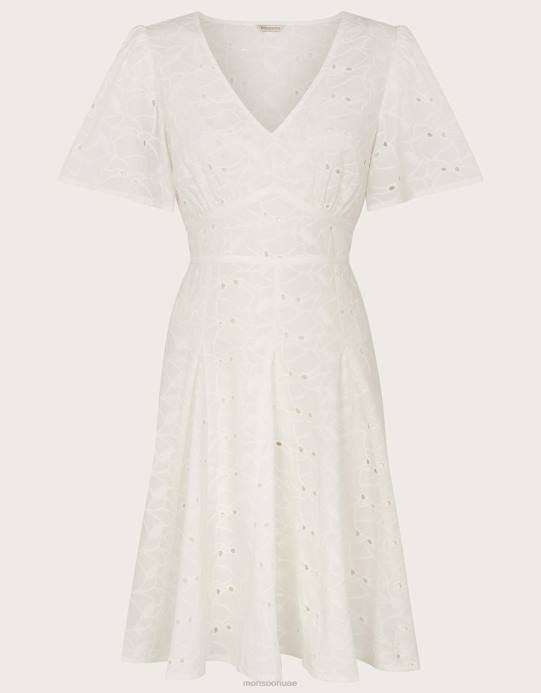 Monsoon نحيف فستان قصير بطيات ورقبة على شكل حرف V من شيفلي D68H549 ملابس أبيض