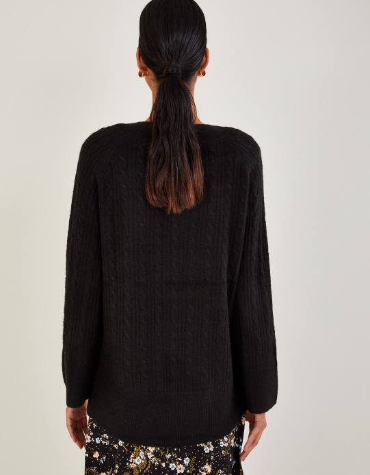 Monsoon نحيف سترة طويلة برقبة على شكل حرف V مصنوعة من البوليستر المعاد تدويره D68H606 ملابس أسود