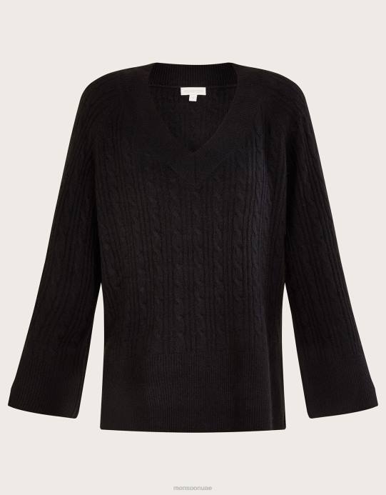 Monsoon نحيف سترة طويلة برقبة على شكل حرف V مصنوعة من البوليستر المعاد تدويره D68H606 ملابس أسود