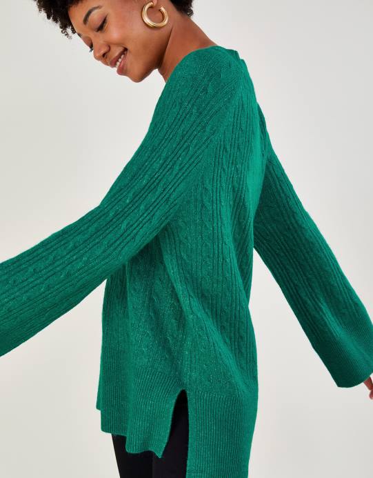 Monsoon نحيف سترة طويلة برقبة على شكل حرف V مصنوعة من البوليستر المعاد تدويره D68H817 ملابس أخضر