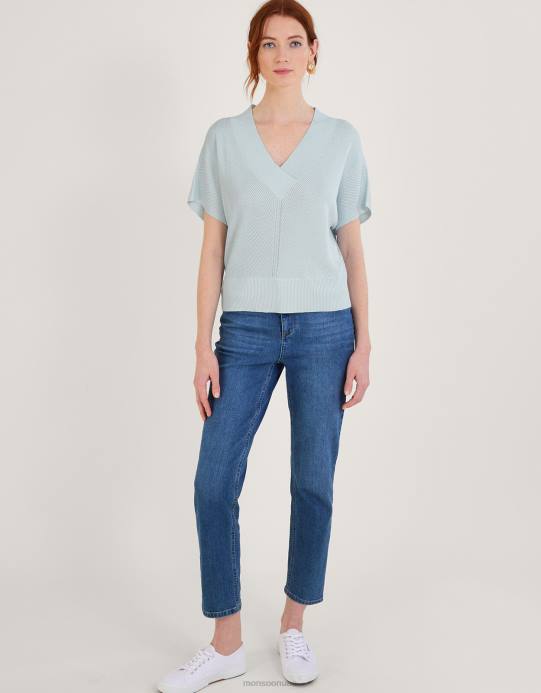 Monsoon نحيف سترة معدنية فضفاضة بأكمام قصيرة ورقبة على شكل حرف V D68H888 ملابس أزرق