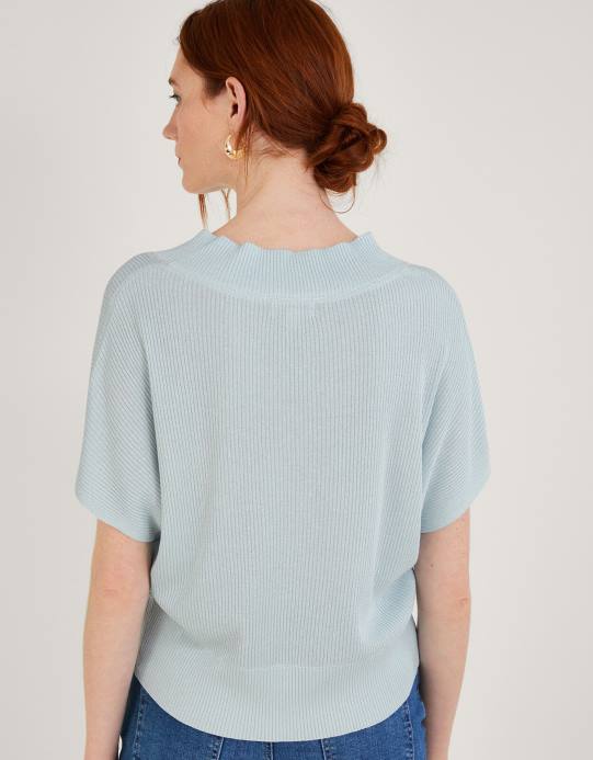 Monsoon نحيف سترة معدنية فضفاضة بأكمام قصيرة ورقبة على شكل حرف V D68H888 ملابس أزرق