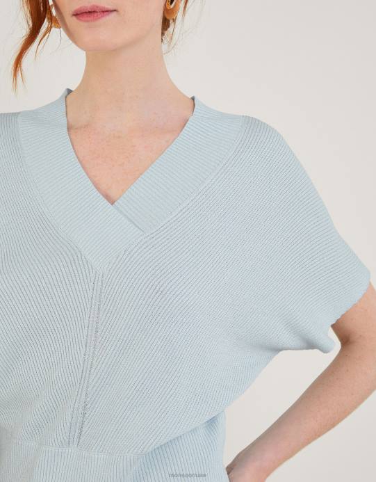 Monsoon نحيف سترة معدنية فضفاضة بأكمام قصيرة ورقبة على شكل حرف V D68H888 ملابس أزرق