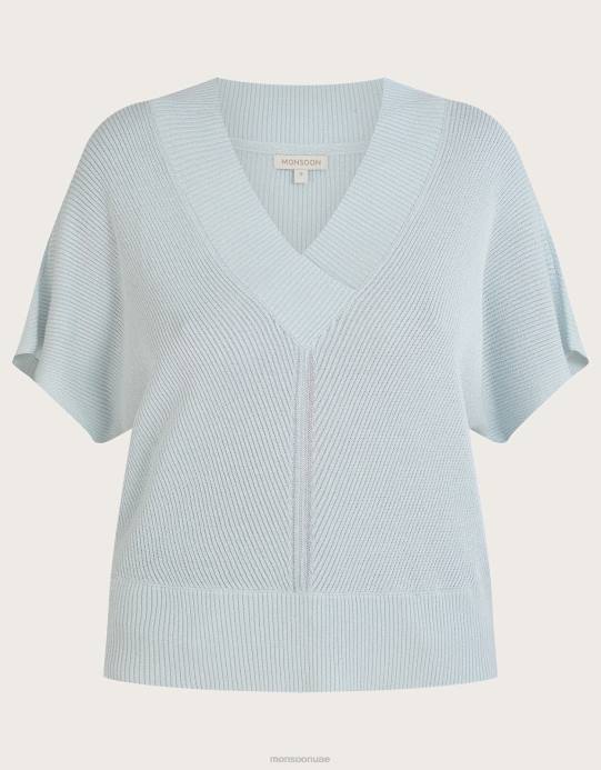 Monsoon نحيف سترة معدنية فضفاضة بأكمام قصيرة ورقبة على شكل حرف V D68H888 ملابس أزرق