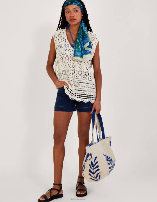 Monsoon نحيف بلوزة بدون أكمام فضفاضة بياقة على شكل حرف V من الكروشيه D68H926 ملابس طبيعي