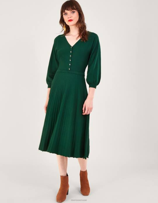 Monsoon نحيف فستان ميدي برقبة على شكل حرف V مع تصميم Lenzing Ecovero D68H118 ملابس الأخضر (الأخضر الداكن)