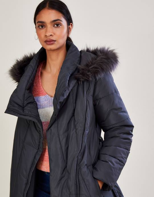 Monsoon نحيف معطف مبطن بخياطة رأسية من Vera مع بوليستر معاد تدويره D68H665 ملابس الرمادي (الفحم)