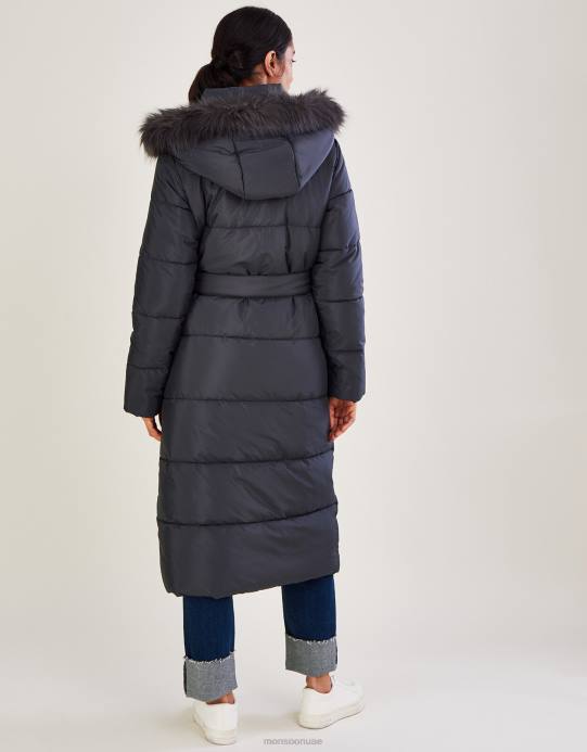 Monsoon نحيف معطف مبطن بخياطة رأسية من Vera مع بوليستر معاد تدويره D68H665 ملابس الرمادي (الفحم)