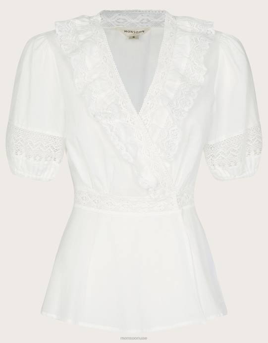 Monsoon نحيف سترة Winifred ملفوفة من القطن المستدام D68H577 ملابس أبيض