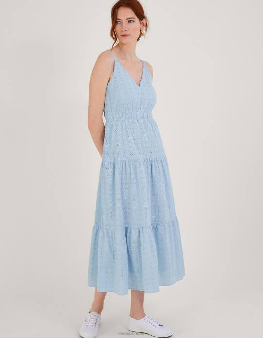 Monsoon نحيف فستان بطبقات وتطريز من belle D68H338 ملابس أزرق