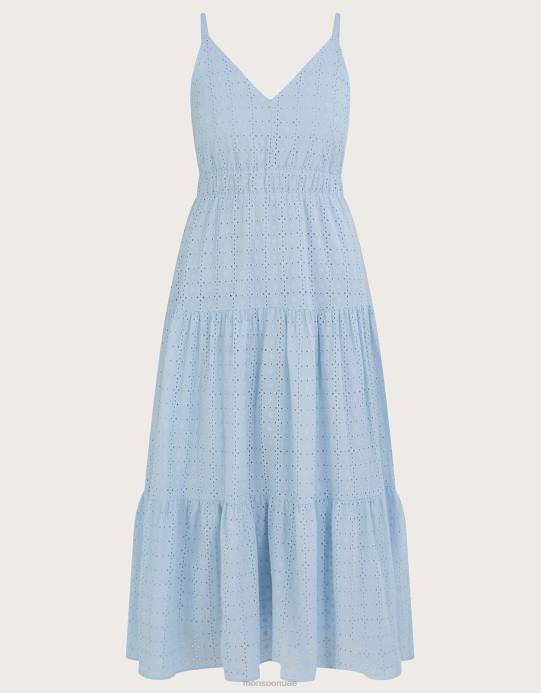 Monsoon نحيف فستان بطبقات وتطريز من belle D68H338 ملابس أزرق