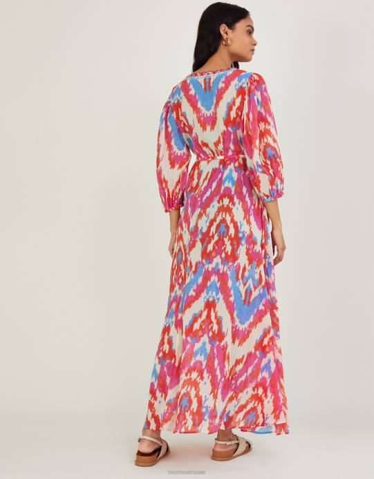 Monsoon نحيف فستان ماكسي بطبعات ikat من القطن المستدام D68H1042 ملابس لون القرنفل