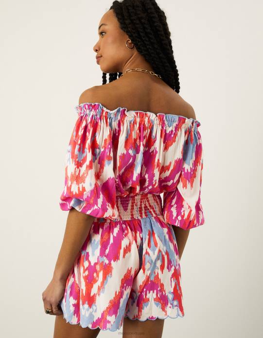 Monsoon نحيف شورت بطبعة ikat في لينزينغ إيكوفيرو D68H1115 ملابس لون القرنفل