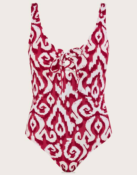 Monsoon نحيف ثوب سباحة برباط بطبعة ikat من البوليستر المعاد تدويره D68H750 ملابس روج