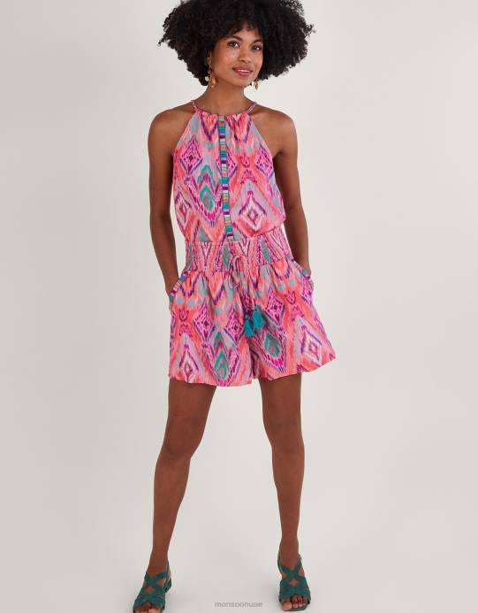 Monsoon نحيف شورت بشريط مطبوع من ikat في لينزينغ إيكوفيرو D68H879 ملابس برتقالي (مرجاني)