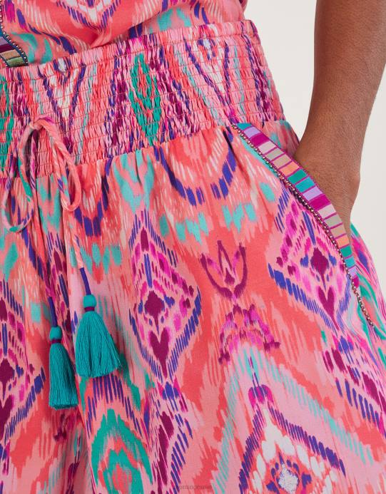 Monsoon نحيف شورت بشريط مطبوع من ikat في لينزينغ إيكوفيرو D68H879 ملابس برتقالي (مرجاني)