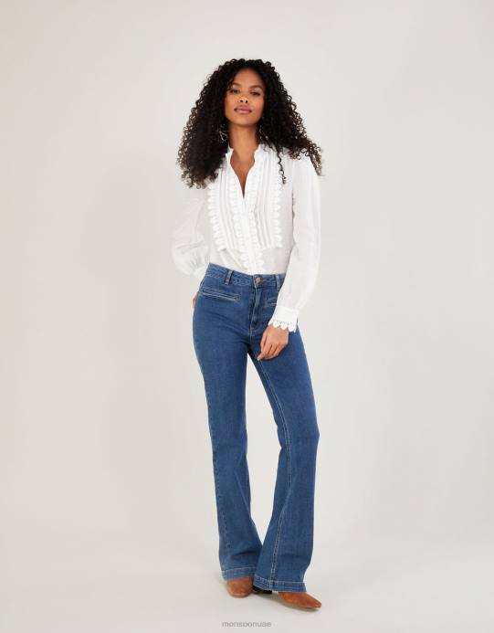 Monsoon نحيف بلوزة مزينة بالدانتيل من iva D68H908 ملابس عاج