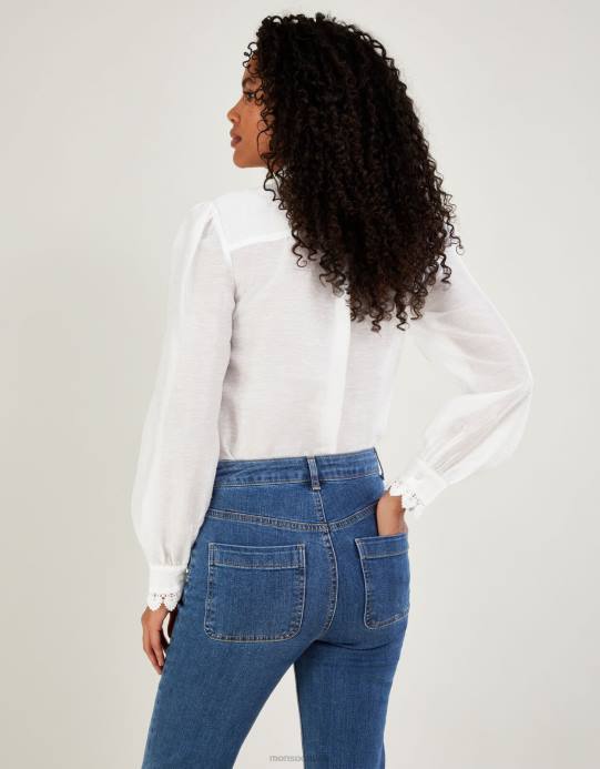 Monsoon نحيف بلوزة مزينة بالدانتيل من iva D68H908 ملابس عاج