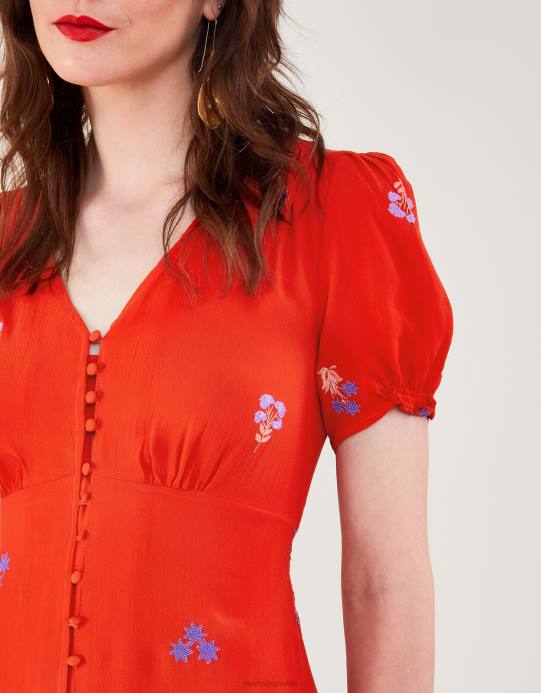 Monsoon نحيف فستان شاي مطرز من تصميم ollie مصنوع من الفيسكوز المستدام D68H918 ملابس البرتقالي