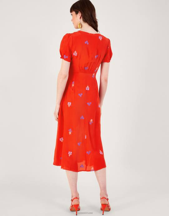 Monsoon نحيف فستان شاي مطرز من تصميم ollie مصنوع من الفيسكوز المستدام D68H918 ملابس البرتقالي