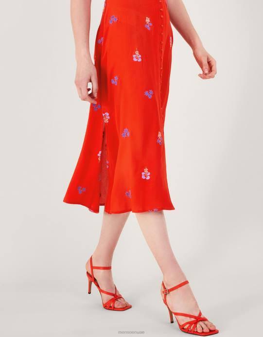 Monsoon نحيف فستان شاي مطرز من تصميم ollie مصنوع من الفيسكوز المستدام D68H918 ملابس البرتقالي