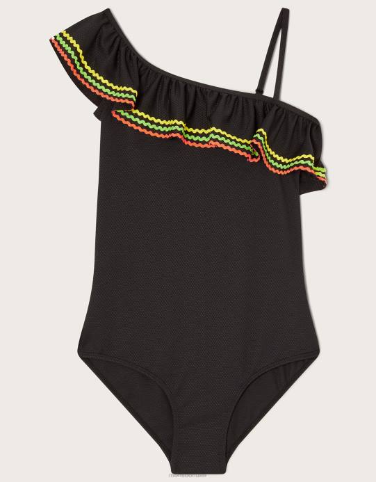 Monsoon بنت بدلة خياطة بكتف واحد من تصميم ricrac D68H1858 ملابس أسود