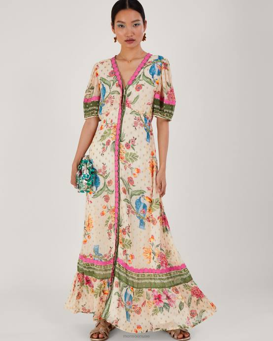 Monsoon نحيف فستان ماكسي بطبعة زهور ميتاليك من uma D68H823 ملابس عاج