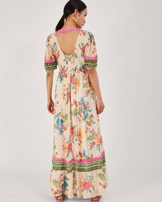 Monsoon نحيف فستان ماكسي بطبعة زهور ميتاليك من uma D68H823 ملابس عاج