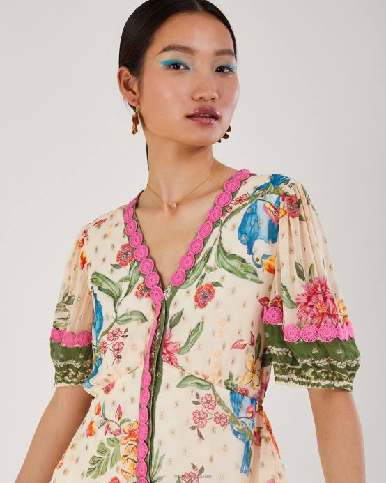 Monsoon نحيف فستان ماكسي بطبعة زهور ميتاليك من uma D68H823 ملابس عاج