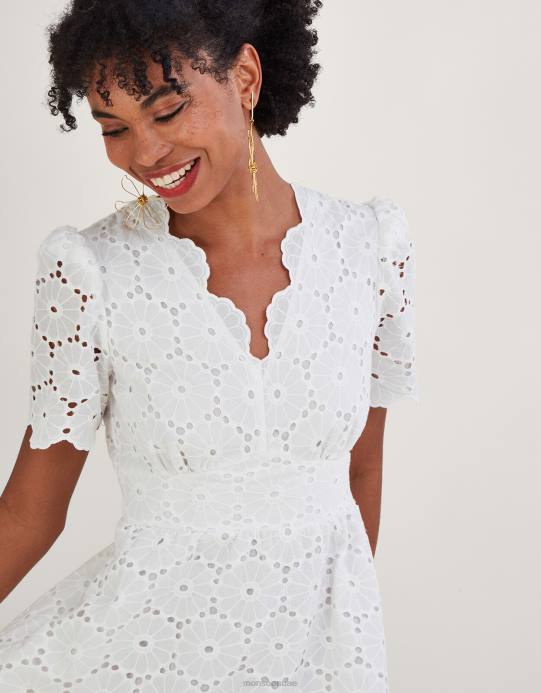 Monsoon نحيف فستان بولي بروديري D68H1073 ملابس عاج