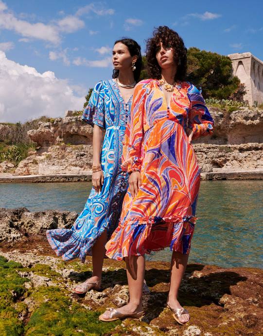 Monsoon نحيف فستان بطبقات بطبعات آرييل من الفيسكوز المستدام D68H520 ملابس البرتقالي